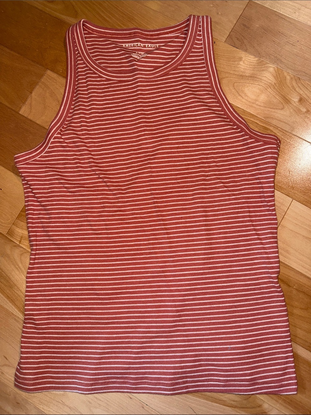 American Eagle Outfitters Rust & White Ribbed Stripe Tank S EUC